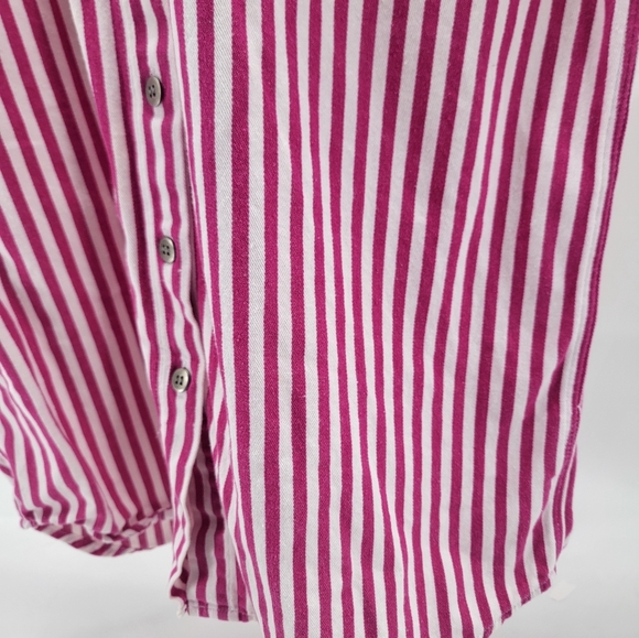 Vintage A.M.I. Womens Size Small Pink White Striped Button Up Short Sleeve Shirt - Picture 2 of 8